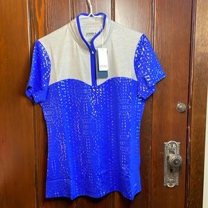 NWT Annika Cutter & Buck Blue Grey Silver Golf Shirt 1/4 Zip Size Medium